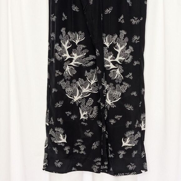 Tucker NYC Camilla Pant Silhouette Floral Woodcut in Silk Crepe de Chine Black - Picture 3 of 9